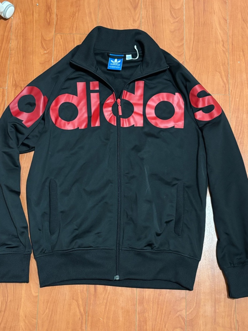 adidas Black Track Jacket with Bold Red Logo